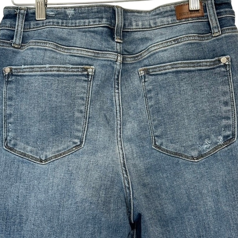Judy Blue Distressed Wide Leg Jeans Medium‎ Wash Raw Hem JB82256LT-CO Size 11/30 - Picture 7 of 8